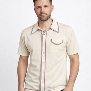 Retro 60s Mod Knit Button Up Shirt Mens 2XL Rockabilly Madcap England